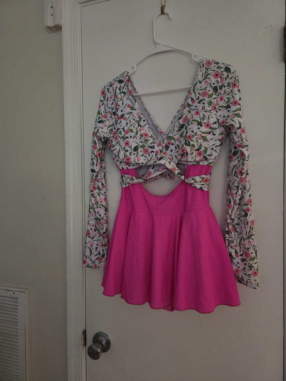 Floral Long-Sleeve Pink One-Piece Swim Dress
